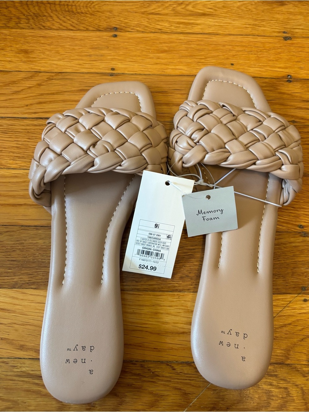 A New Day Braided Slide Sandals in Beige - Memory Foam Comfort Size 9.5